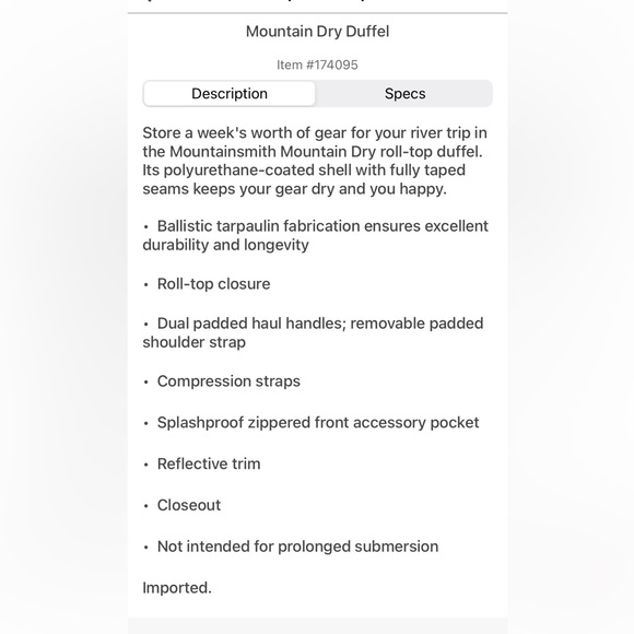 Mountainsmith Dry Duffle Bag - Picture 3 of 4